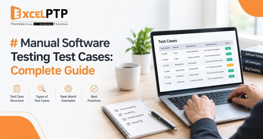 Software tester reviewing manual software testing test cases and application scenarios.